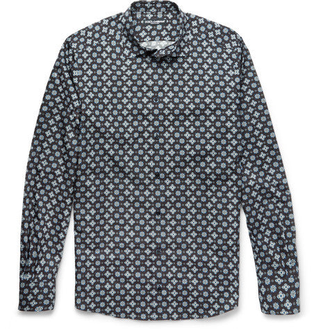 slim fit paisley print cotton poplin shirt