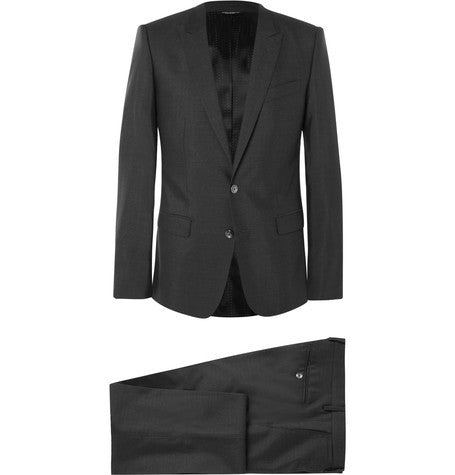 charcoal slim fit virgin wool and silk blend three piece suit