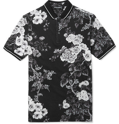 slim fit floral print cotton pique polo shirt
