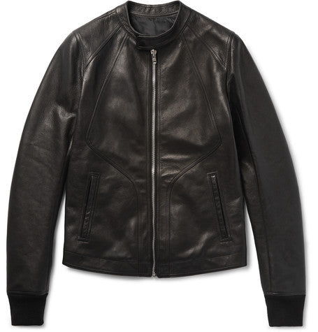 panelled grained leather jacket