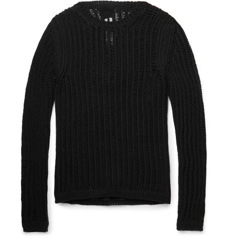 slim fit open knit cotton blend sweater