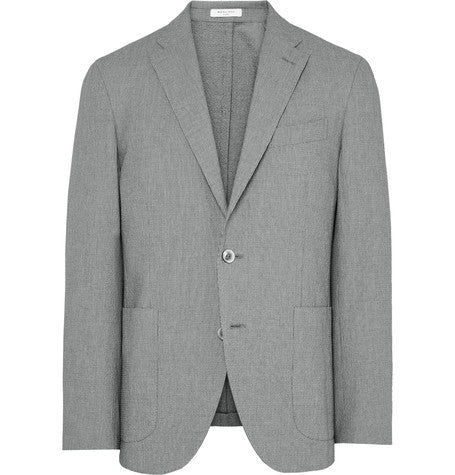 grey slim fit textured puppytooth stretch cotton blazer