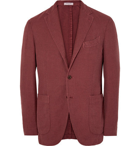 brick slim fit cotton and linen blend hopsack blazer