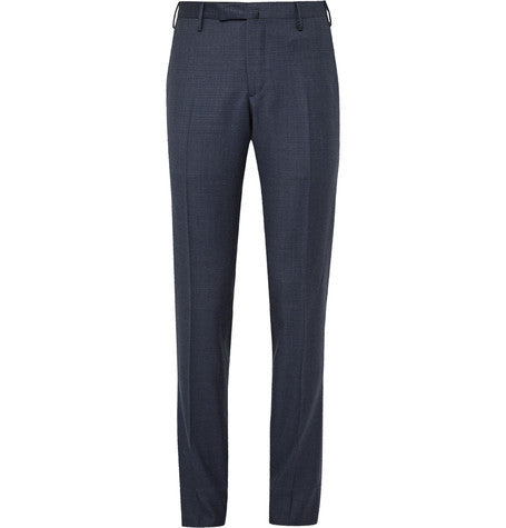 blue dover slim fit puppytooth virgin wool trousers