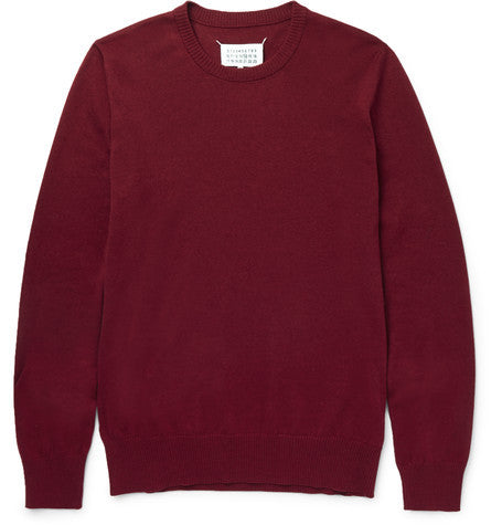 leather elbow patch cotton and wool blend sweater