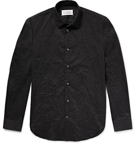 slim fit crinkled cotton blend shirt
