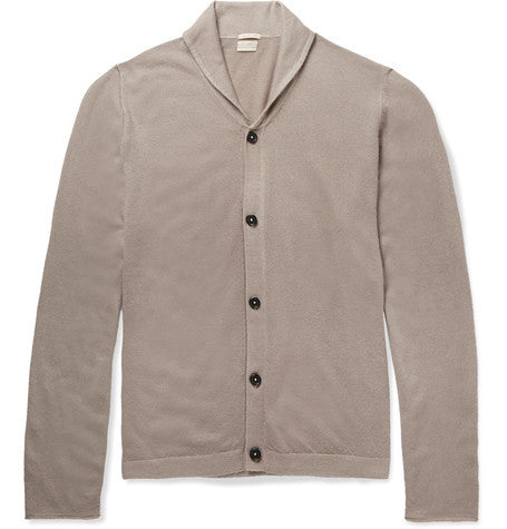 watercolour dyed shawl collar cashmere cardigan