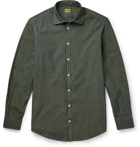 slim fit pin dot iridescent cotton shirt