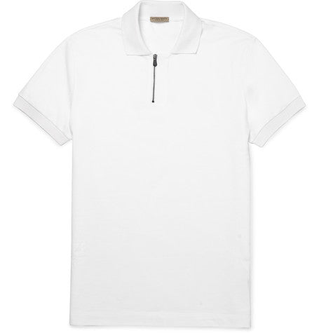 cotton pique zip up polo shirt