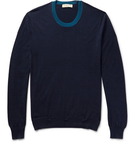 london contrast trimmed silk and cotton blend sweater