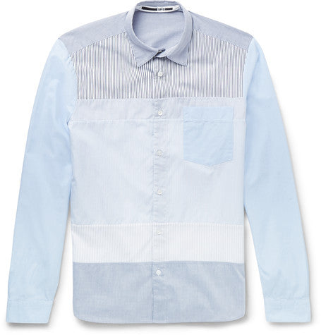 slim fit panelled striped cotton shirt