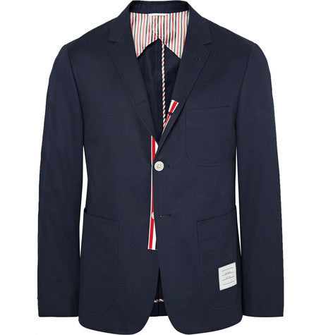 midnight blue slim fit cotton twill blazer