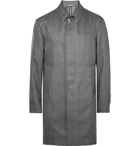 prince of wales checked water resistant shell overcoat