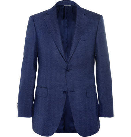 blue slim fit herringbone suit jacket