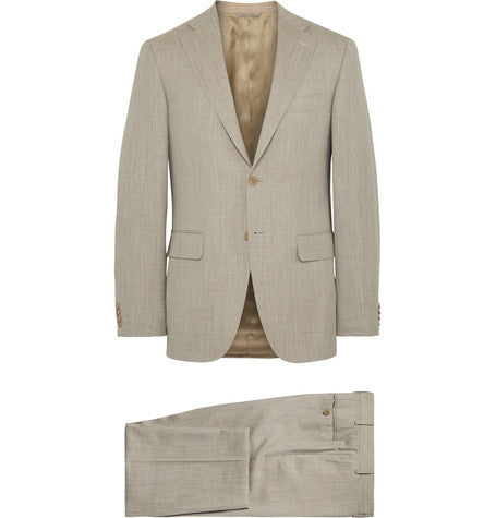 beige capri slub wool  silk and linen blend suit