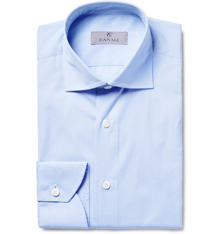 blue slim fit micro gingham cotton poplin shirt