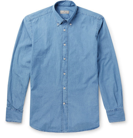 button down collar bleached denim shirt