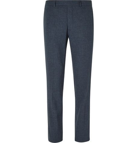 navy slim fit cotton blend trousers