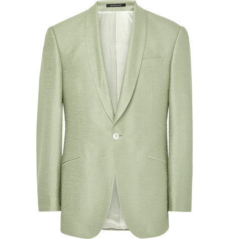 light green hyde slub silk tuxedo jacket