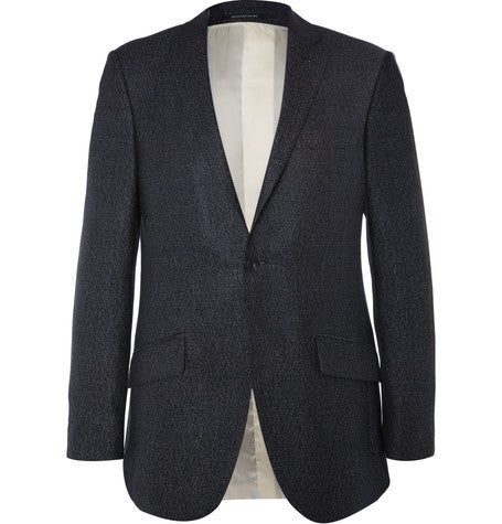 blue seishin slim fit silk and wool blend hopsack blazer