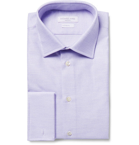 purple slim fit double cuff cotton royal oxford shirt