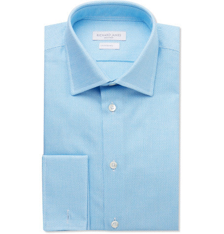 blue slim fit textured cotton shirt