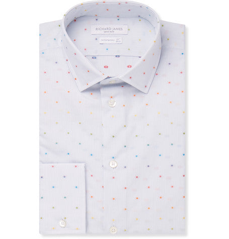 slim fit dot embroidered cotton shirt