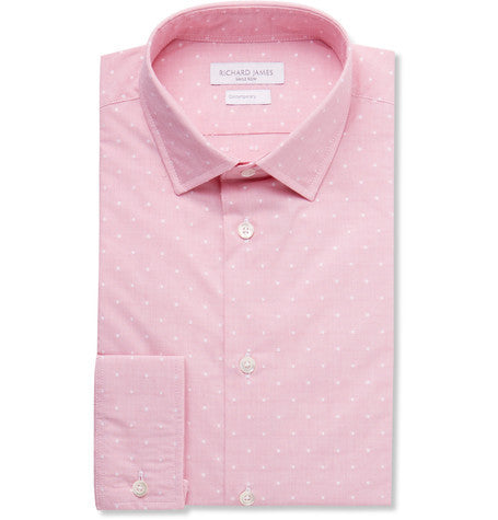 pink slim fit polka dot cotton shirt