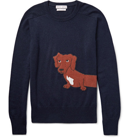 slim fit dachshund intarsia cashmere sweater