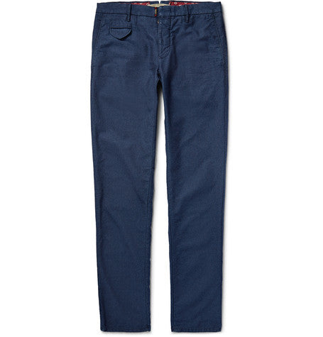 slim fit slub cotton trousers