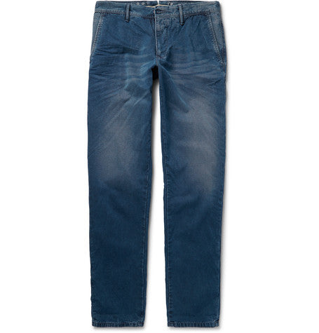 slim fit garment dyed washed cotton trousers