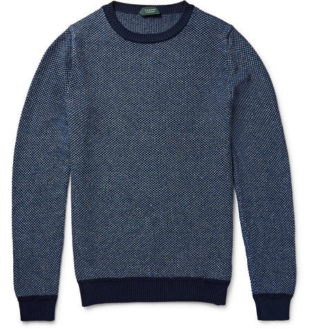 textured melange linen and cotton blend sweater