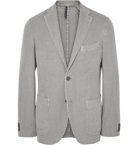 grey slim fit cotton and ramie blend blazer