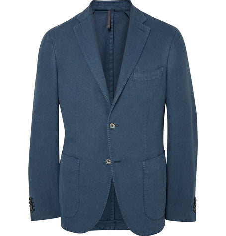 blue slim fit cotton blend blazer