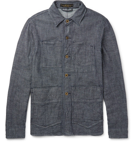 indigo dyed dobby denim chore jacket