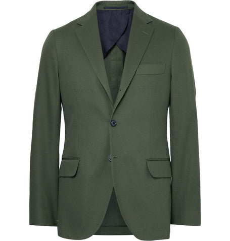green slim fit cotton gabardine suit jacket