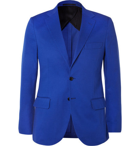 blue slim fit cotton twill blazer
