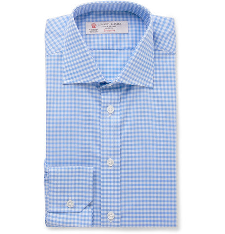 blue slim fit gingham cotton shirt