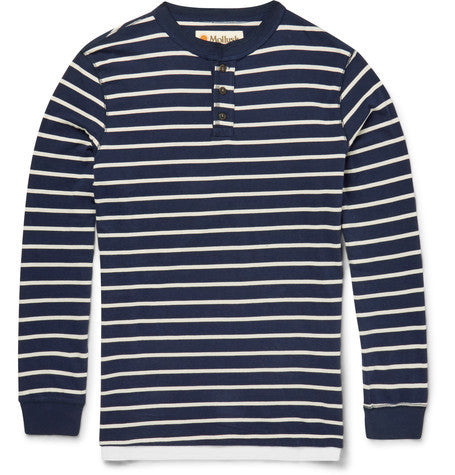 slim fit striped cotton jersey henley t shirt