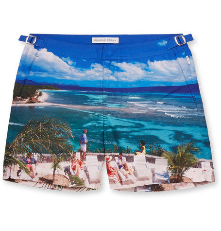 bulldog printed mid length swim shorts