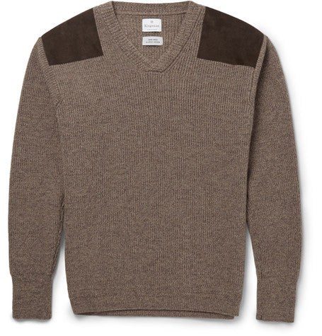 suede trimmed wool sweater