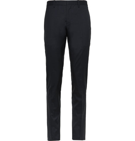 prorsum navy slim fit wool and silk blend suit trousers