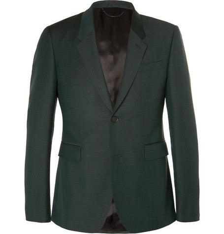 prorsum dark green slim fit mohair and wool blend suit jacket
