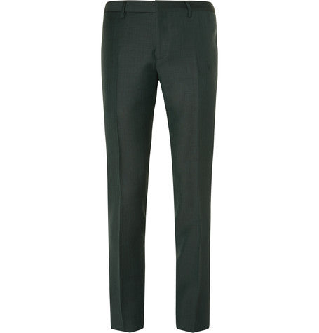 prorsum dark green slim fit mohair and wool blend suit trousers