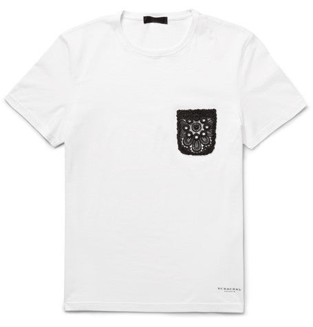 prorsum slim fit crochet trimmed cotton jersey t shirt