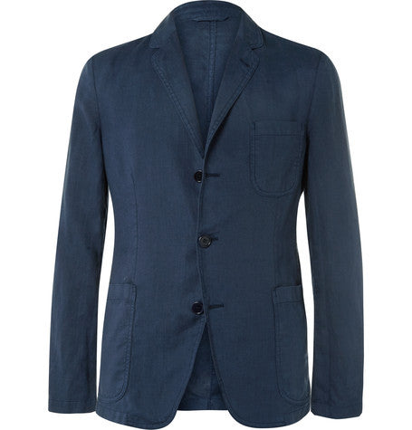 storm blue slim fit unstructured linen blazer