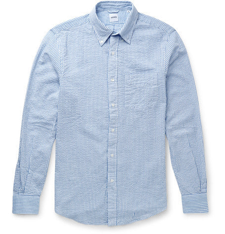 slim fit button down collar cotton seersucker shirt