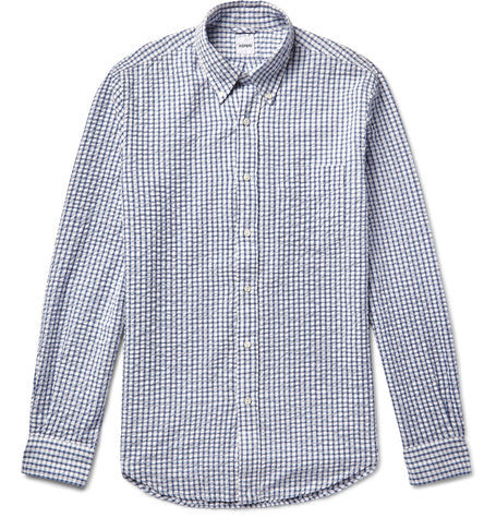 slim fit gingham cotton seersucker shirt