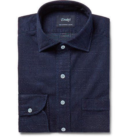 navy pin dot cotton shirt
