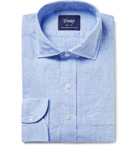 blue prince of wales checked linen shirt